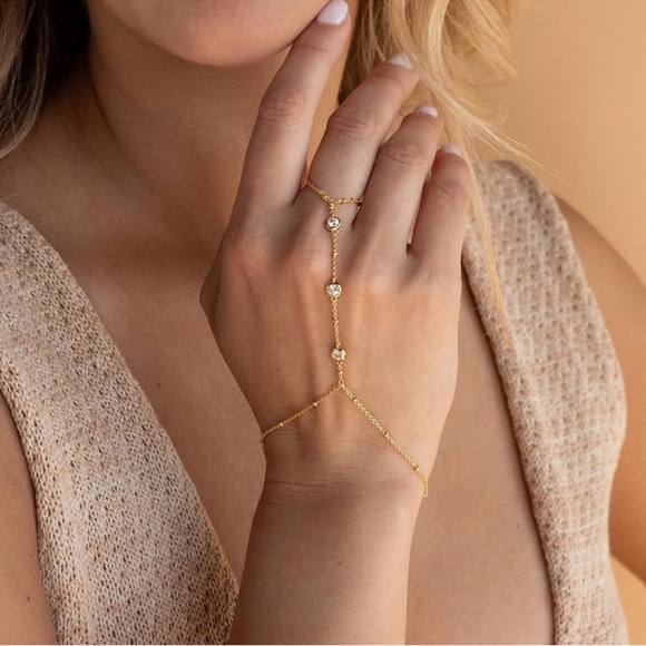 Anthropologie Jewelry - New 14K Gold Plated Gold Hand Chain Bracelet (5369) NWOT